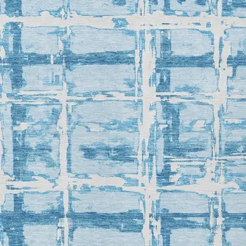 9' X 12' Sky Blue Denim Blue And Ivory Striped Washable Indoor Outdoor Area Rug