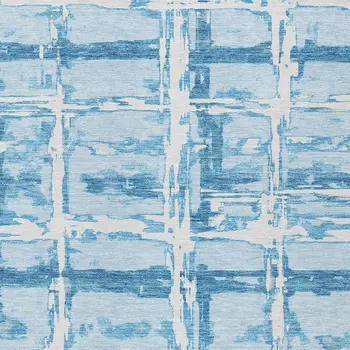 10' X 14' Sky Blue Denim Blue And Ivory Striped Washable Indoor Outdoor Area Rug