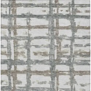 5' X 8' Silver Taupe And Gray Striped Washable Indoor Outdoor Area Rug