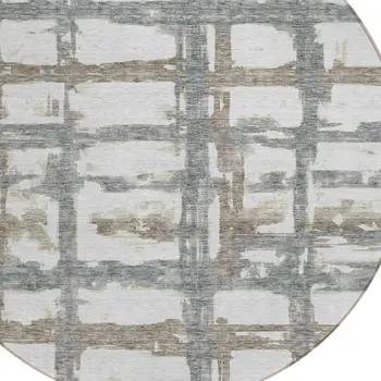 8' Silver Taupe And Gray Round Striped Washable Indoor Outdoor Area Rug