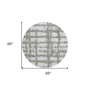 8' Silver Taupe And Gray Round Striped Washable Indoor Outdoor Area Rug