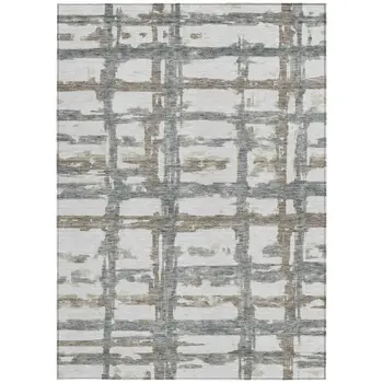 8' X 10' Silver Taupe And Gray Striped Washable Indoor Outdoor Area Rug