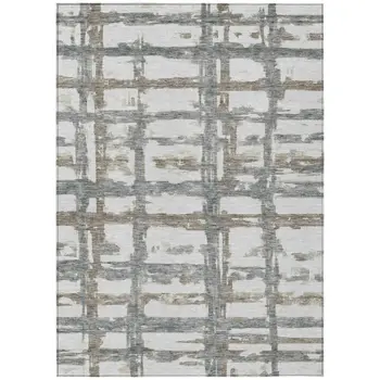 8' X 10' Silver Taupe And Gray Striped Washable Indoor Outdoor Area Rug