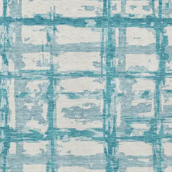 3' X 5' Teal Blue Aqua And Ivory Striped Washable Indoor Outdoor Area Rug