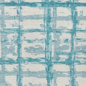 5' X 8' Teal Blue Aqua And Ivory Striped Washable Indoor Outdoor Area Rug