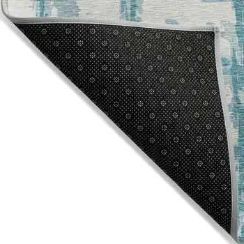 8' X 10' Teal Blue Aqua And Ivory Striped Washable Indoor Outdoor Area Rug