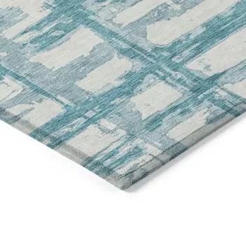 8' X 10' Teal Blue Aqua And Ivory Striped Washable Indoor Outdoor Area Rug
