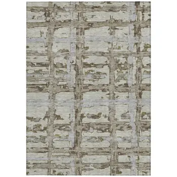 5' X 8' Taupe Gray And Brown Striped Washable Indoor Outdoor Area Rug