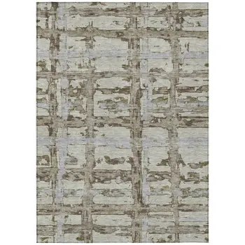 5' X 8' Taupe Gray And Brown Striped Washable Indoor Outdoor Area Rug