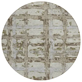 8' Taupe Gray And Brown Round Striped Washable Indoor Outdoor Area Rug