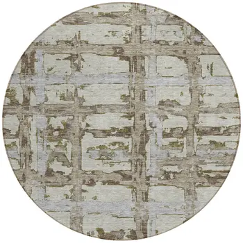 8' Taupe Gray And Brown Round Striped Washable Indoor Outdoor Area Rug