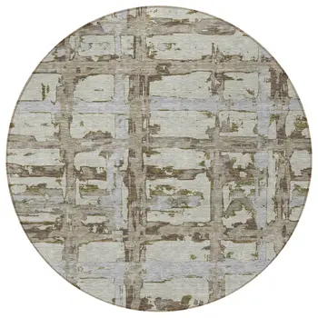 8' Taupe Gray And Brown Round Striped Washable Indoor Outdoor Area Rug