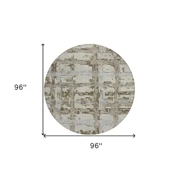 8' Taupe Gray And Brown Round Striped Washable Indoor Outdoor Area Rug