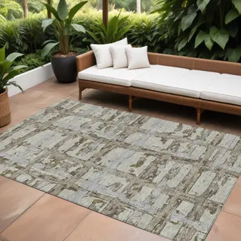 8' X 10' Taupe Gray And Brown Striped Washable Indoor Outdoor Area Rug