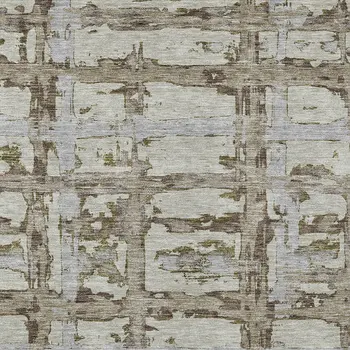 9' X 12' Taupe Gray And Brown Striped Washable Indoor Outdoor Area Rug