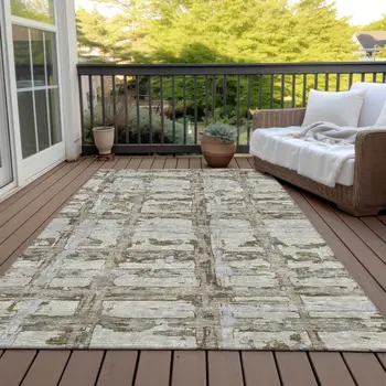 10' X 14' Taupe Gray And Brown Striped Washable Indoor Outdoor Area Rug