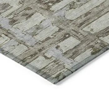 10' X 14' Taupe Gray And Brown Striped Washable Indoor Outdoor Area Rug