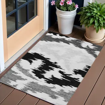 3' X 5' Black Gray And Silver Abstract Washable Indoor Outdoor Area Rug
