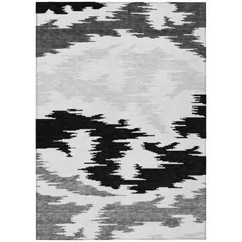 5' X 8' Black Gray And Silver Abstract Washable Indoor Outdoor Area Rug