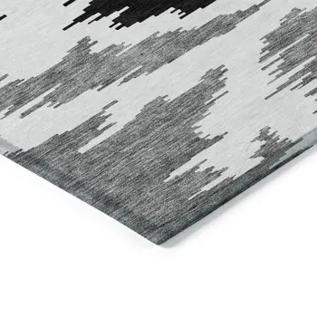 5' X 8' Black Gray And Silver Abstract Washable Indoor Outdoor Area Rug