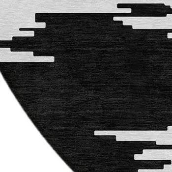 8' Black Gray And Silver Round Abstract Washable Indoor Outdoor Area Rug