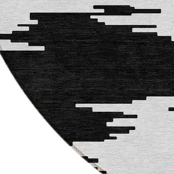 8' Black Gray And Silver Round Abstract Washable Indoor Outdoor Area Rug