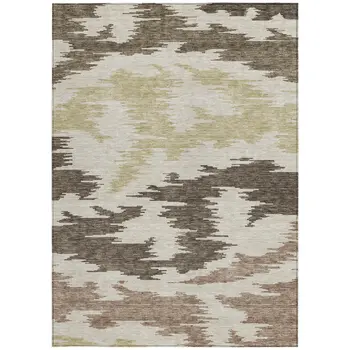 3' X 5' Chocolate Beige And Gold Abstract Washable Indoor Outdoor Area Rug