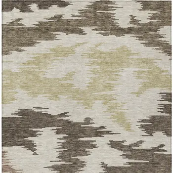 9' X 12' Chocolate Beige And Gold Abstract Washable Indoor Outdoor Area Rug