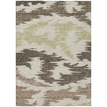 9' X 12' Chocolate Beige And Gold Abstract Washable Indoor Outdoor Area Rug