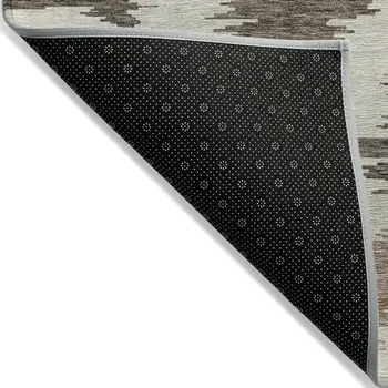 10' X 14' Chocolate Beige And Gold Abstract Washable Indoor Outdoor Area Rug