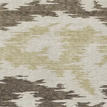 10' X 14' Chocolate Beige And Gold Abstract Washable Indoor Outdoor Area Rug