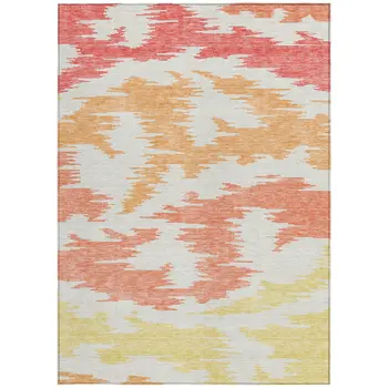 10' X 14' Coral Beige And Orange Abstract Washable Indoor Outdoor Area Rug
