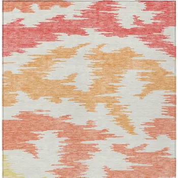 10' X 14' Coral Beige And Orange Abstract Washable Indoor Outdoor Area Rug