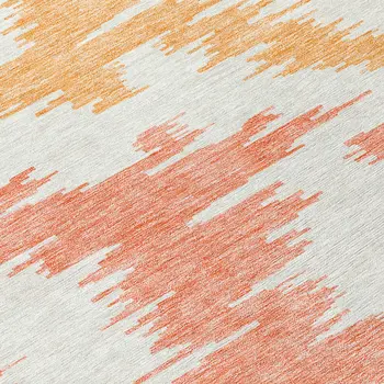 10' X 14' Coral Beige And Orange Abstract Washable Indoor Outdoor Area Rug