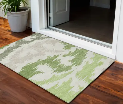 3' X 5' Olive Green And Beige Abstract Washable Indoor Outdoor Area Rug