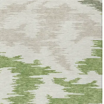 8' X 10' Olive Green And Beige Abstract Washable Indoor Outdoor Area Rug