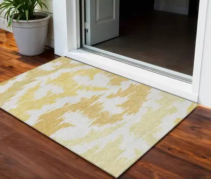 3' X 5' Gold Beige And Wheat Abstract Washable Indoor Outdoor Area Rug
