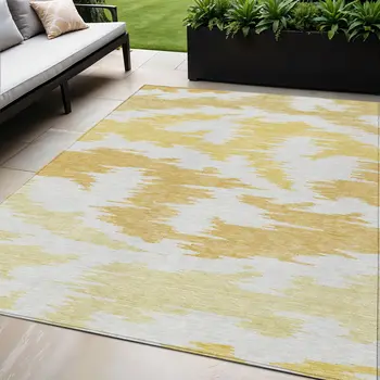 5' X 8' Gold Beige And Wheat Abstract Washable Indoor Outdoor Area Rug
