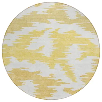 8' Gold Beige And Wheat Round Abstract Washable Indoor Outdoor Area Rug