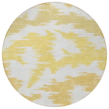 8' Gold Beige And Wheat Round Abstract Washable Indoor Outdoor Area Rug