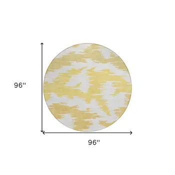 8' Gold Beige And Wheat Round Abstract Washable Indoor Outdoor Area Rug
