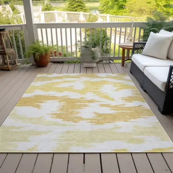 8' X 10' Gold Beige And Wheat Abstract Washable Indoor Outdoor Area Rug
