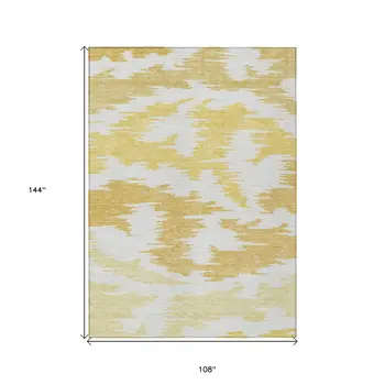9' X 12' Gold Beige And Wheat Abstract Washable Indoor Outdoor Area Rug