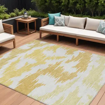 9' X 12' Gold Beige And Wheat Abstract Washable Indoor Outdoor Area Rug