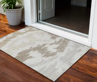 3' X 5' Ivory Beige And Brown Abstract Washable Indoor Outdoor Area Rug
