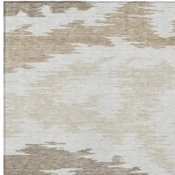 3' X 5' Ivory Beige And Brown Abstract Washable Indoor Outdoor Area Rug