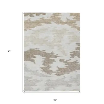 5' X 8' Ivory Beige And Brown Abstract Washable Indoor Outdoor Area Rug