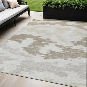 5' X 8' Ivory Beige And Brown Abstract Washable Indoor Outdoor Area Rug