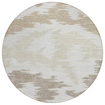 8' Ivory Beige And Brown Round Abstract Washable Indoor Outdoor Area Rug