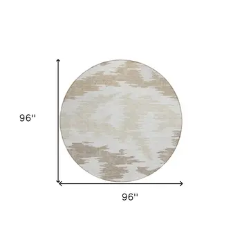 8' Ivory Beige And Brown Round Abstract Washable Indoor Outdoor Area Rug